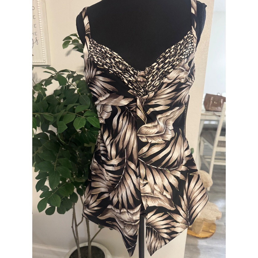 Miraclesuit Gold Rush Palm Flyaway Tankini Top Black Gold 6553947X Size 10 NEW